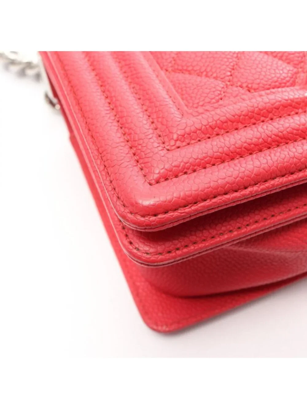 Chanel Shoulder Bag Boy Small Red Caviar Leather Chain